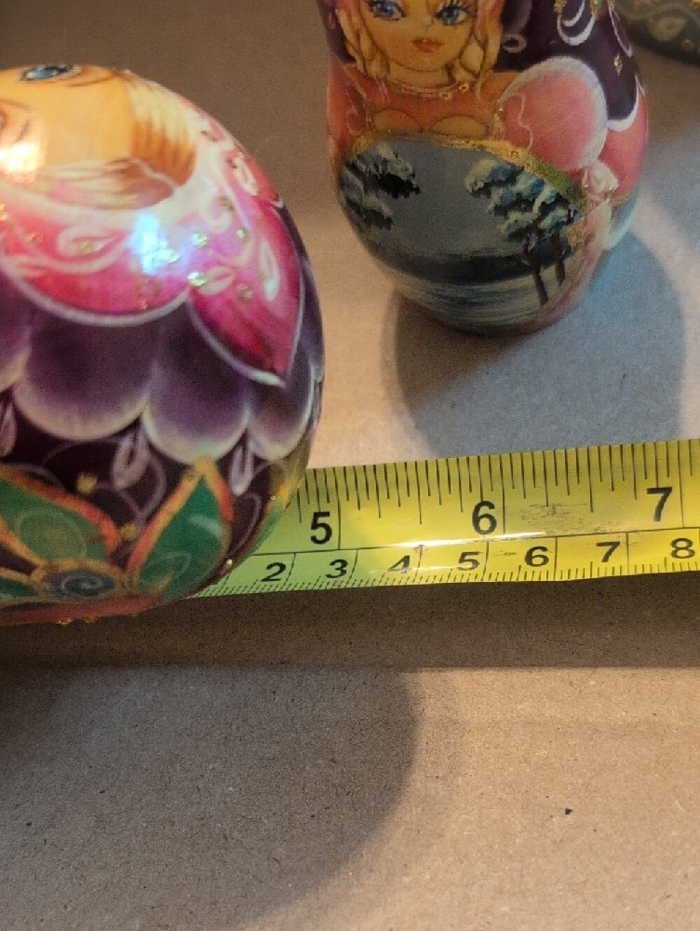 Hand-Painted Russian Nesting Doll - Pink & Purple Winter Scene - Picture 10 of 16